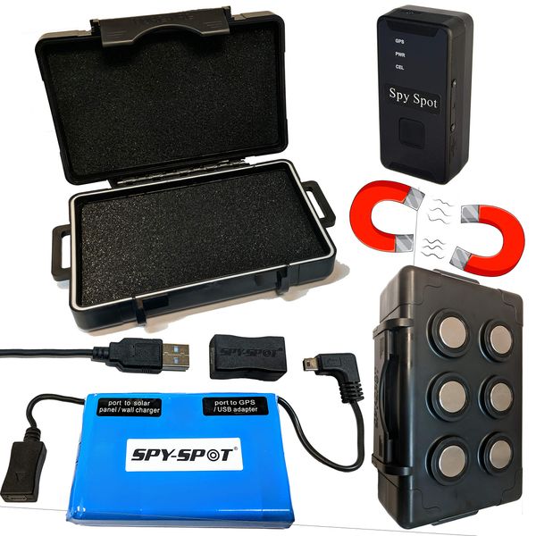 SpySpot Tracking Kit - 4G Queclink GL 300MG GPS Tracker with Solar Powered Magnetic Waterproof Case, Battery and USB Adapter - Subscription Required