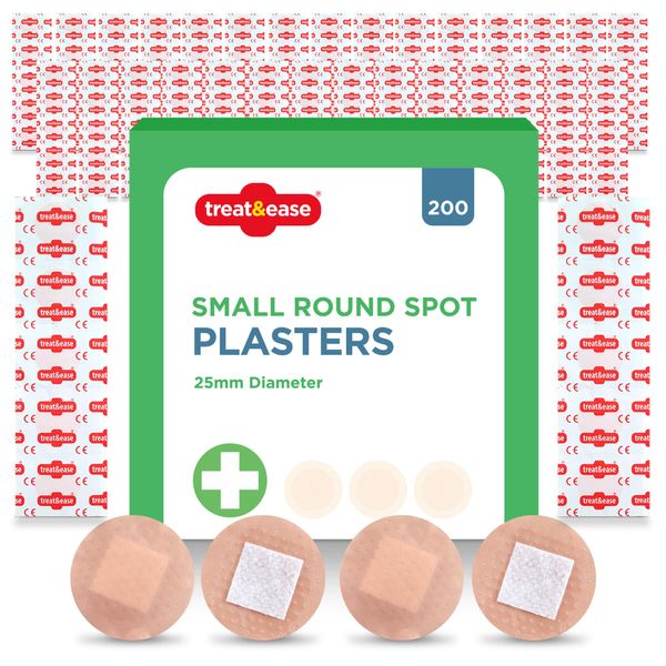 200pk Small Round Spot Plasters | 2.5cm Washproof Spot Plasters Round for First Aid Kit | Fabric Plasters for Wounds, Cuts, & Bruises | Small Round Plasters | Hypoallergenic Plasters