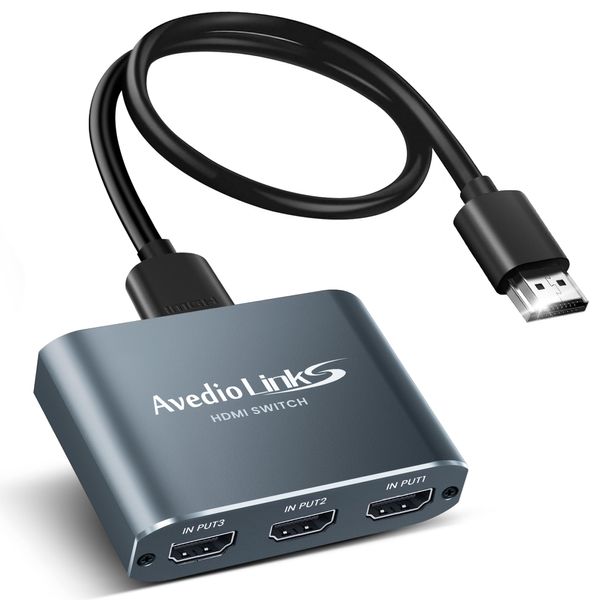 avedio links HDMI Switch mit 3.9Ft HDMI Kabel, 4K@60Hz Aluminium HDMI Switch 3 in 1 Out, HDMI Splitter 3 in 1 Out Unterstützt 3D, HDCP2.2, HDR10, 18 Gbit/s für Fire Stick, PS5, Xbox, DVD, Blu-Ray