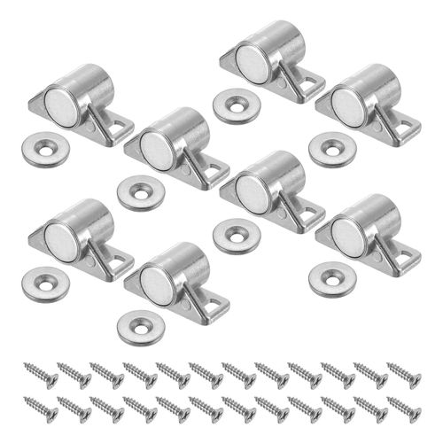 uxcell 8 Pcs Cabinet Door Catch, Cabinet Latch Metal Magnetic Lock with Screw for Cupboard Kitchen Closet Wardrobe Door, Silver