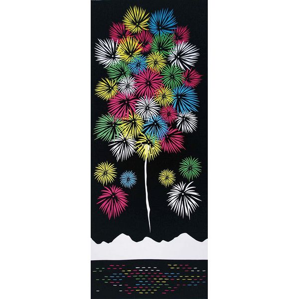 Yamako 87553 Four Seasons Colored Cloth Tenugui Hand Towel, Fireworks, 13.8 x 35.4 inches (35 x 90 cm)