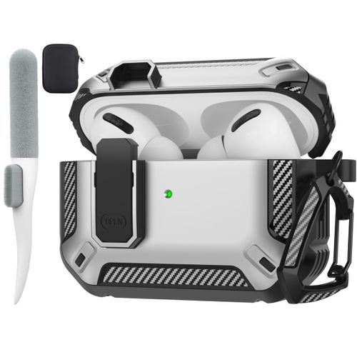 Maxjoy AirPods Pro 2nd/1st Generation Case Cover with Lock, AirPods Pro 2 Protective Case with Keychain Compatible with Apple AirPod Pro2 2023 USB C Cable 2022 Lightning Cable/ Pro1 2019, Silver
