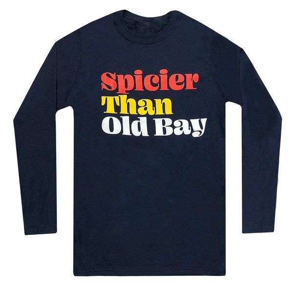 Spicier Than OLD BAY (Navy) / Long Sleeve Shirt - Medium / Blue