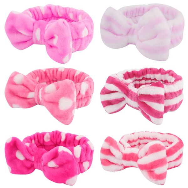 WHAVEL 6 Pack Pink Spa Headband Makeup Headbands Soft Skincare Headbands Bow Face Wash Headbands Shower Headbands Fluffy Head Wraps Hair Band for Washing Face