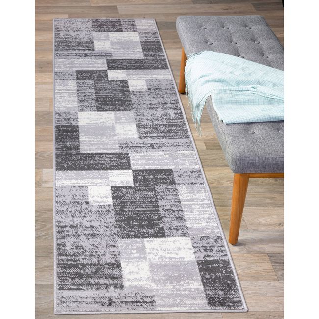 Rugshop Rugs Runners Modern Geometric Boxes Gray Area Rug 2x7 Rugs for Kitchen