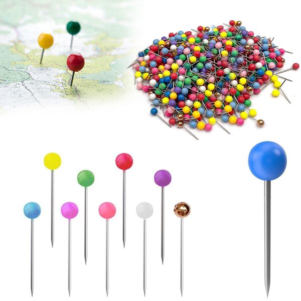 600 Push Pins Tacks Beads Head Plastic Map, Fabric Marking 10 Assorted Colors