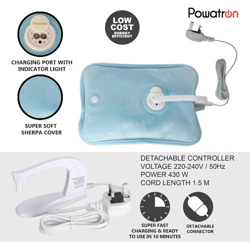 Blue Rechargeable Electric Hot Water Bottle | Hand & Body Warmer Massaging | Fast Heating Heat Pad Cozy Pain Relief | Auto Shut-Off & Overheat Protection | No Refill | 30 x 29 cm