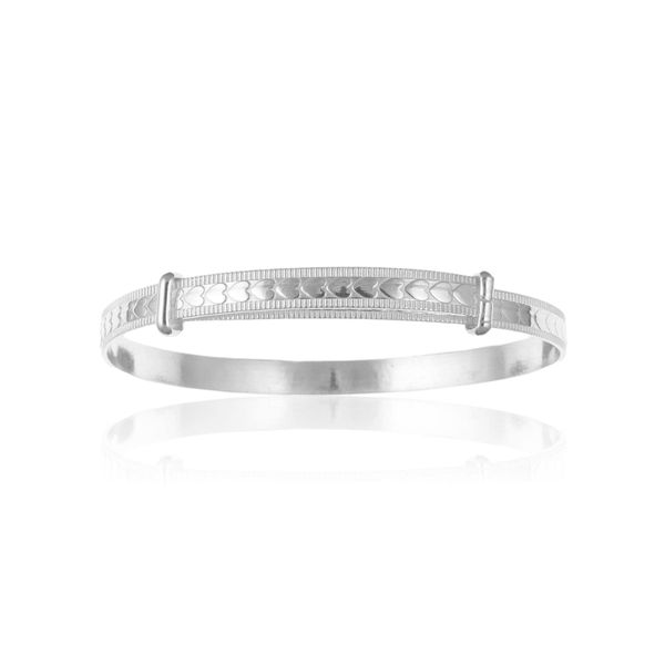 6MM Wide Heart Pattern/Design Expanding/Expandable/Adjustable Bangle Bracelet for Baby/Child/Children/Women - 925 Sterling Silver - Size: BABY (Medium)