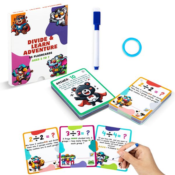 Tichgeim Math Division Flash Cards for Kids 4-12, Division Practice and Math Manipulatives Games, Classroom Homework for Boys Girls 3rd, 4th, 5th, 6th Grade