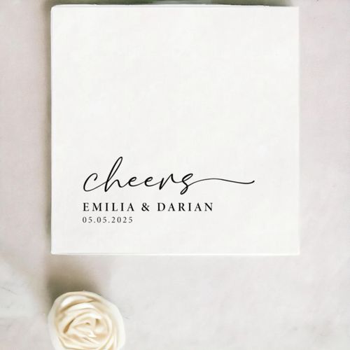 Personalized Wedding Cocktail Napkins, Modern Elegant Design, 4.75 or 6.5 Inch Square, White or Cream, Custom Printed (Beverage Napkins 4.5")