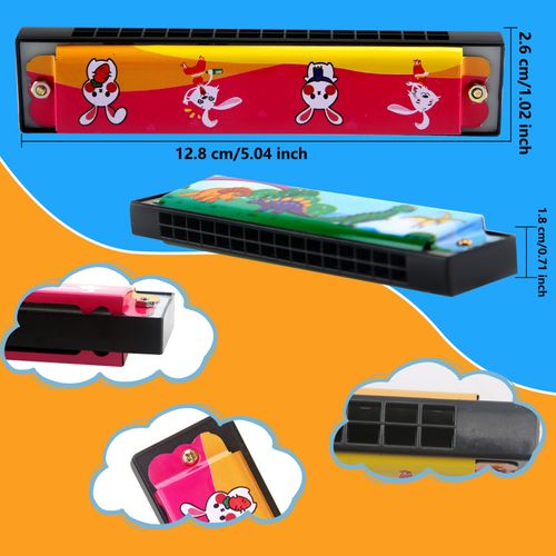 15 Pack Harmonica Toy for Kids Cartoon Harmonica with Double Row of 16 Holes Musical Instrument Toy for Toddler Kids Adult Beginners' Musical Instrument Toy Gift, Random Color Pattern