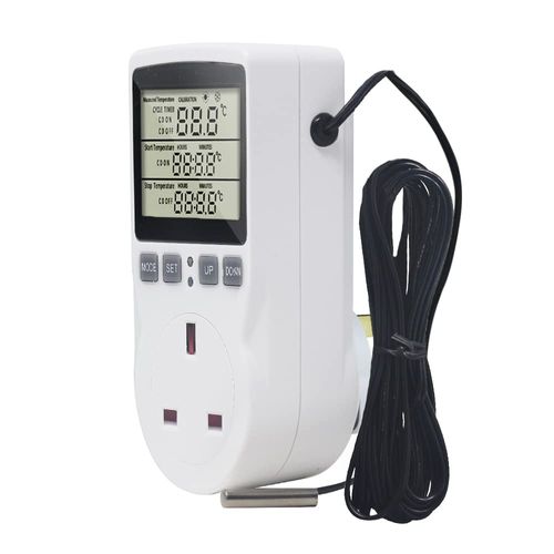 KETOTEK Digital Thermostat Plug Socket Temperature Controller 220V with Sensor Probe, Thermostatic Plug Heating Cooling for Greenhouse Freezer Refrigerator Fermentation