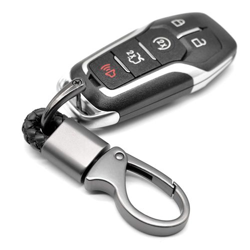 EYANBIS Car Key Fob Keychains Leather Holder Key Chain Sturdy Metal with D-Ring for Men and Women, 1 Pack Black, 360 Degree Rotatable, with Screwdriver