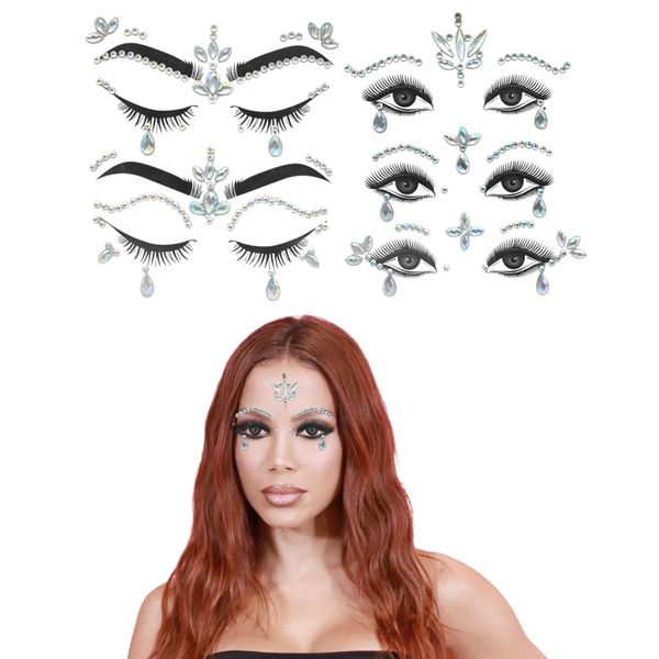 FDCGAS Tatuaggi temporanei,6 pcs Gemma Viso Gioielli Adesivi per Musica Festival Festa Vacanze, Strass Viso Gemme per Natale, Viso Glitter Sticker Tatuaggio Temporaneo per Compleanno Carnevale