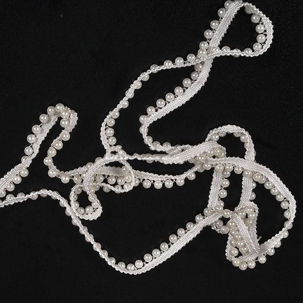 3 Yards Vintage Pearl Lace Edge Trim Ribbon Pearl Beaded Edge Fabric Embroidered Applique Pearl Lace Edging Trimmings (6mm)