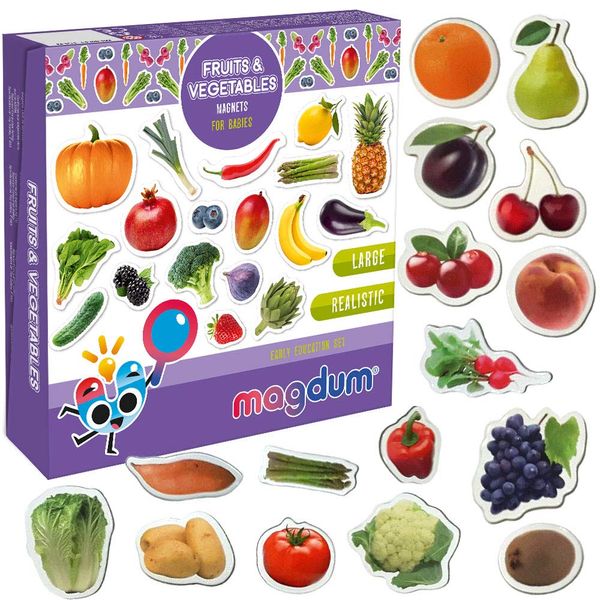 Fridge Magnets For Toddlers Magdum - 50 FRUITs&Berries&VEGETABLEs Fridge Magnets -Fridge Magnets For Kids - Kids Magnets - Magnetic Shapes - Magnet Toy - Kids Magnets For Fridge - Magnets For Toddlers