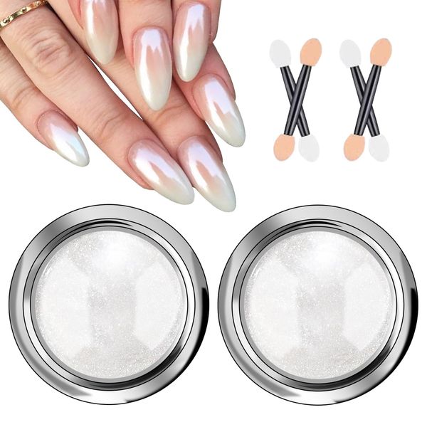 BISHENGYF Perle Chrome Nagelpuder【NO.1 Delicate & Smooth】Neon Pearl Effect Chrome Powder【Apply Evenly】Chrome Nagelpulver Pearl Effect Chrome Nail Powder, Chrom Pulver für Glazed Donut Nails DIY