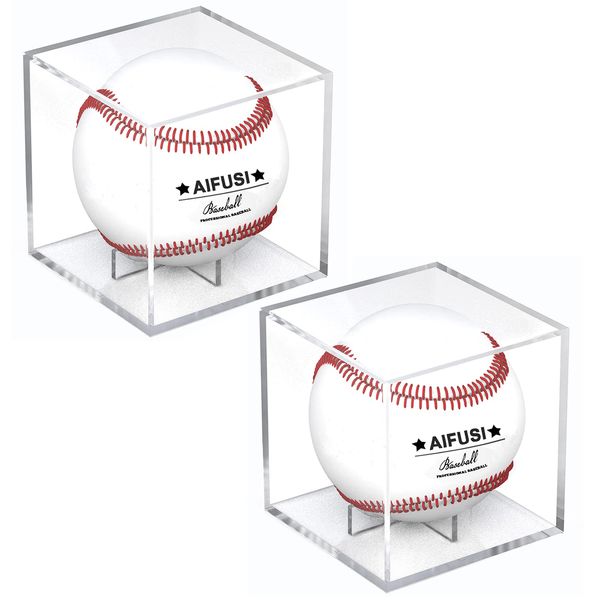 Baseball Display Case, UV Protected Acrylic Cube Baseball Holder Square Clear Box Memorabilia Display Storage Sports Official Baseball Autograph Display Case - Fits Official Size Ball(2 Pack