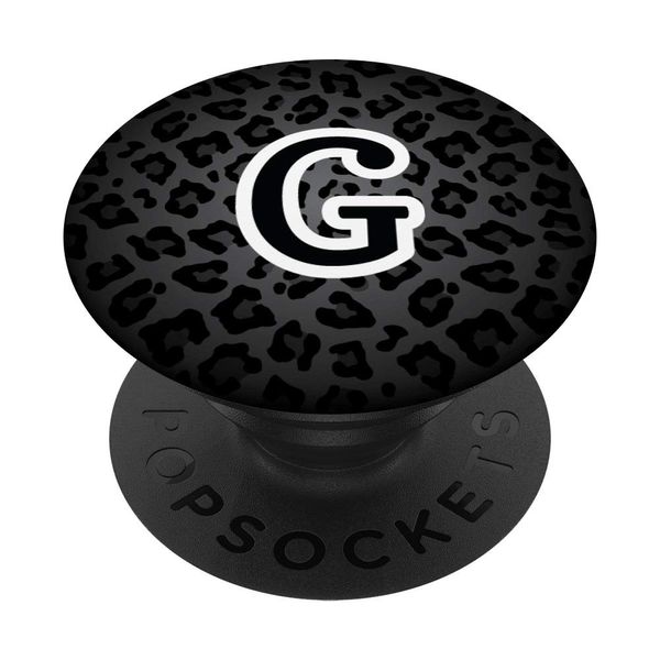Letter G Black Cheetah Leopard Cat Animal Print Initial PopSockets Swappable PopGrip
