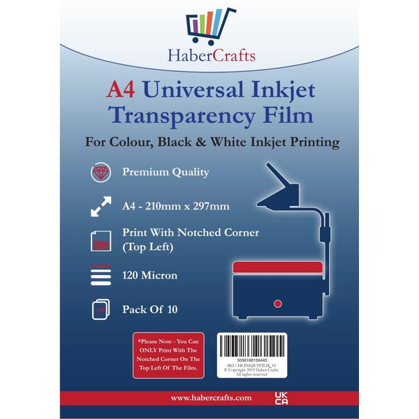 Universal Inkjet Transparency Film A4 Clear OHP Sheets Ink Jet Printer Acetate Film Overhead Projector Film Tracing Graphic Design Transparency Paper Printable Sheets Fast Dry 120 Micron (10 Sheets)