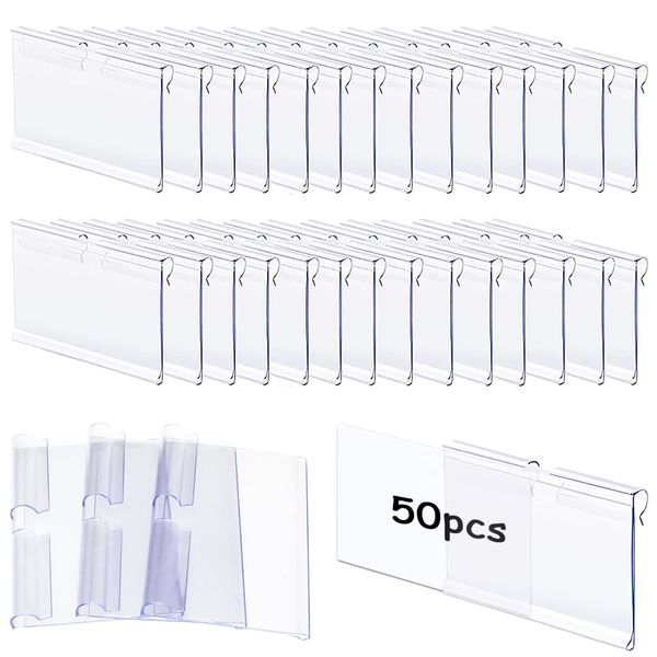 LBING Etikettenhalter Transparent 6 cm x 4.2 cm Preisschildhalter Kunststoff 50Stk Regal Etikettenhalter Aus PVC-Material für Draht-Regale Preisetiketten zur Waren-Beschilderung