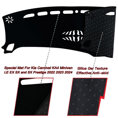 KEEGTBOX Dash Mat Cover Interior Dashboard Protection pad Compatible with Kia Carnival KA4 Minivan LE EX SX and SX Prestige 2022 2023 2024 Sunshade Glare UV Rays Protector (Black Trim)