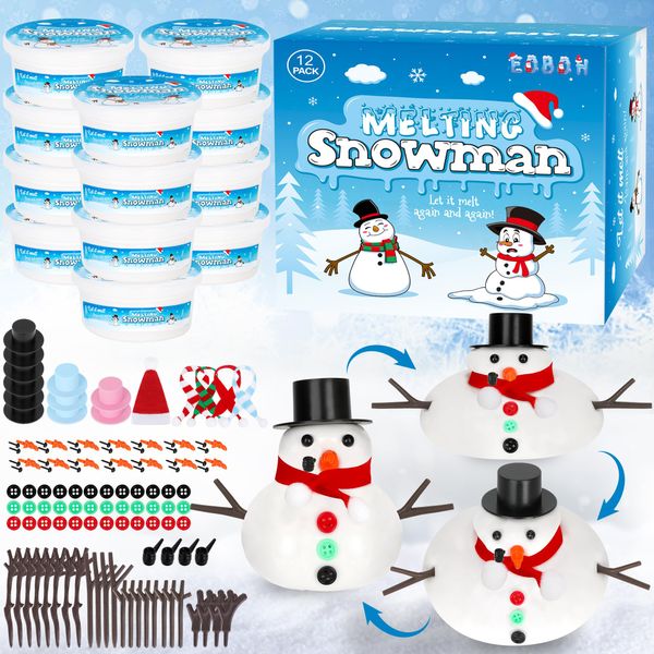 12 Pack Snowman Kit Bulk, Christmas Crafts DIY Snowman Kit, Build a Snowman Winter Christmas Activities Set Indoor, Creative Air Dry Modeling Clay Crafts Kit for Family School Party Favor Supplies