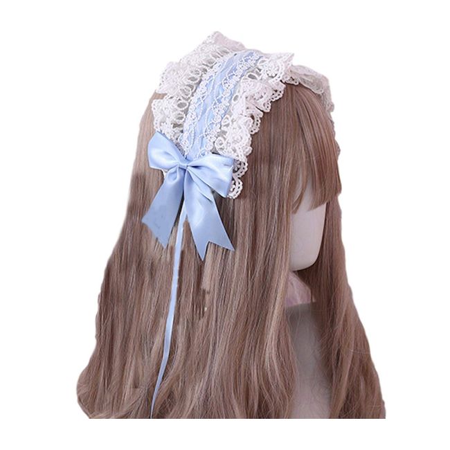 Lolita Lace Women's Headband Ruffles Gothic Lolita Ribbon Cosplay Hair Ornaments Hair Accessories MoE Cute Maid Cafe (Light Blue)