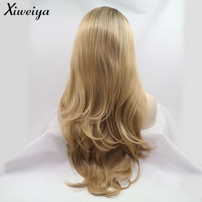  Xiweiya long blonde synthetic lace front wigs wavy