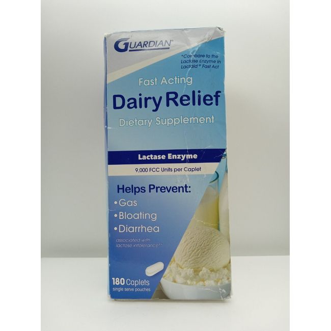 Guardian Fast Acting Dairy Relief Lactase Enzyme 180 caps Exp 2/24