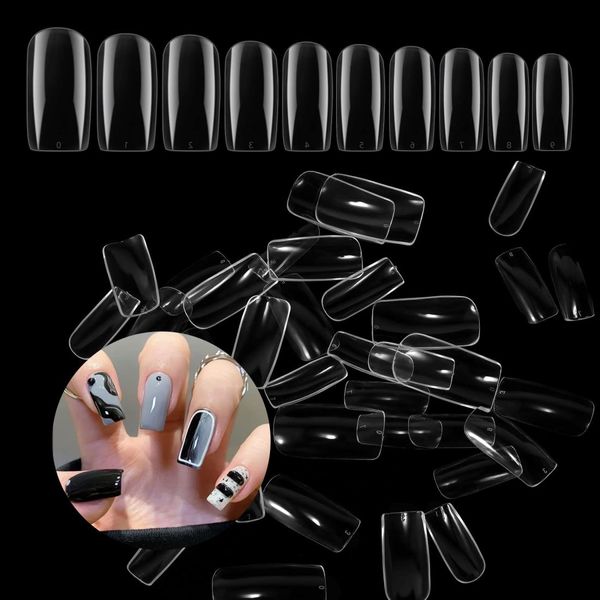 Annhua Nail Tips, Clear, False Nails, Transparent, Fake Nails, Gel Tips, Lengthening Tips, Virtual Gel Tip Mold, Nail Extension, Full Coverage, Square, Long, Short, Short, No Scars, Manicure, DIY, Commercial Use, Practice Use, 10 Sizes, Set of 500