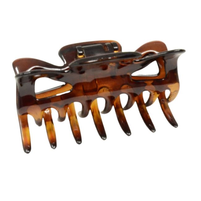 Parcelona French Classic Shaded Tortoise Shell Brown 3" Covered Spring Celluloid Made in France Jaw Claw Hair Clip Clutcher Clamp for Women and Girls