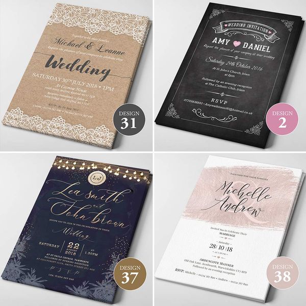 Personalised Wedding Invitations/Invites, Day or Evening, many stunning designs FREE coloured Envelopes and digital proof.