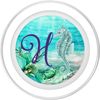Blue Seahorse Monogram Letter H Art Script Initial Letter PopSockets PopGrip for MagSafe