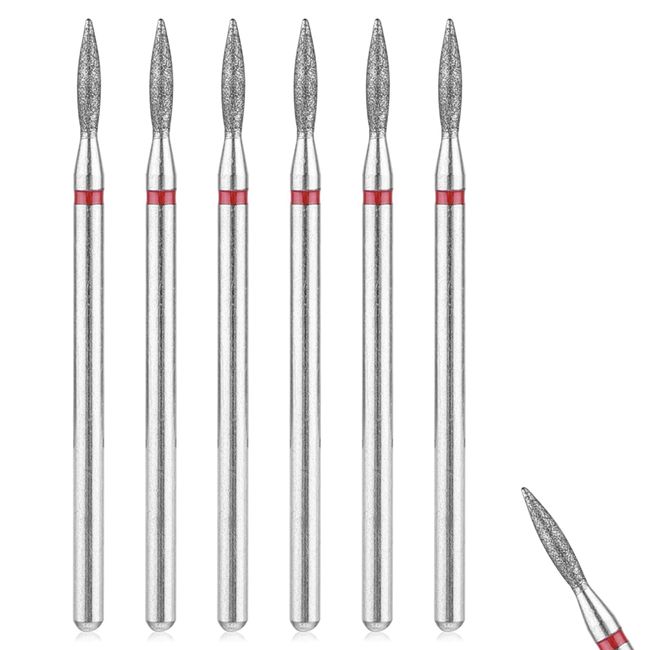 Sibba 6pcs Cuticle Drill Bit Set Flame Stainless Steel Bit with Case for Manicure Pedicure Diamond Drill Polishing File Grinding Heads Tools Metal Professional Carbide Remover Bits Acrylic Gel Nails