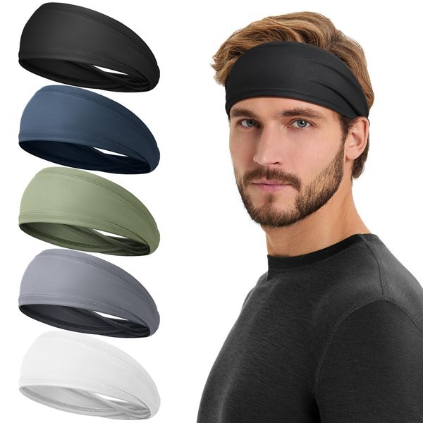 Tumurup Sport Headbands Men [5 Pack] - Sweat Absorbent Sweat Bands | Quick-Dry Mens Hair Band | Elastic Thin Headband Boys for Running, Washing Face, Gym, Cycling,Tennis, Yoga, Workout