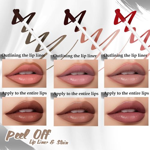 Prreal 3 pezzi Peel Off Lip Liner Stain, Lip Stain Peel Off Tattoo Lip Liner with Tweezer, Waterproof Long Lasting Lip Green, Highly Pigmented Matte Finish Lip Tint Stain Lipstick (01+02+03)