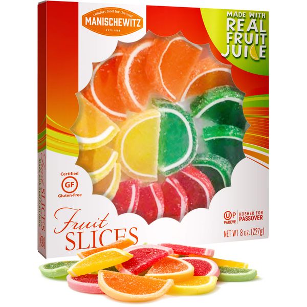 Manischewitz Holiday Candied Fruit Slices in a Gift Box, 8oz, Made with Real Fruit Juice, Gluten Free, No High Fructose Corn Syrup, Kosher For Passover & Year Round Use