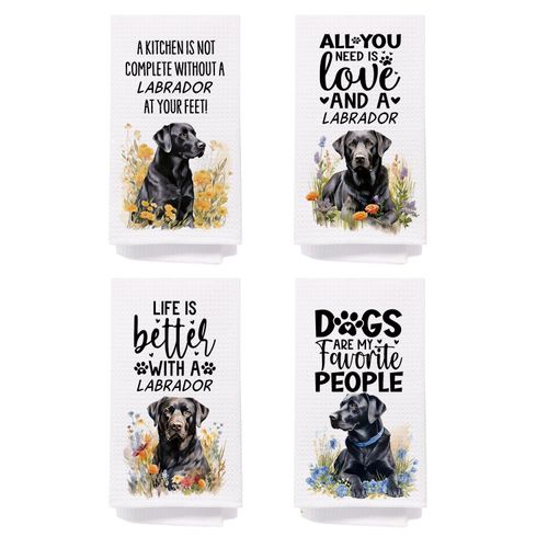 SPBL&L Black Labrador Retriever Dog Kitchen Towels Set of 4, Labrador Retriever Gifts for Women,Labrador Decor Tea Dish Towels for Kitchen,Labrador Decorative Hand Towels for Bathroom, 16x24 Inches