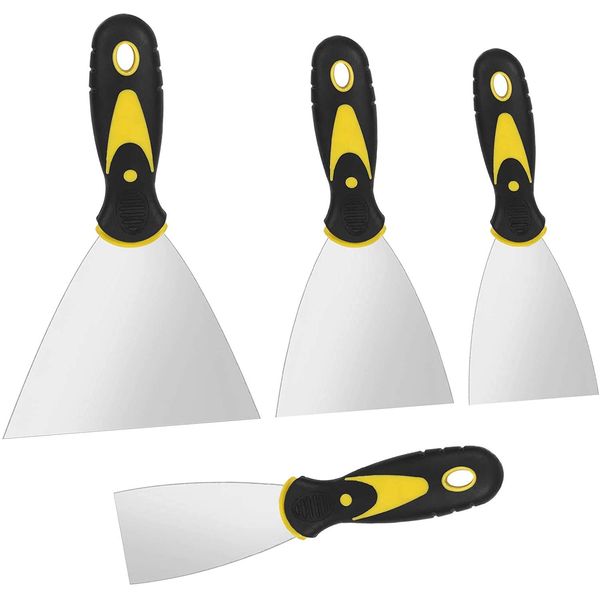 Wallpaper Scraper Tool Set,4 PCS Stainless Filling Knives with Soft Grip Handle Wallpaper Stripper Metal Blade Scraper Putty Drywall Joint Knife Plastering Tools for Walls