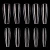 600 Pieces COFFIN Extra Long Tapered CLEAR Full Cover False Nails Glue On Tips - Professional Salon & Home Use.