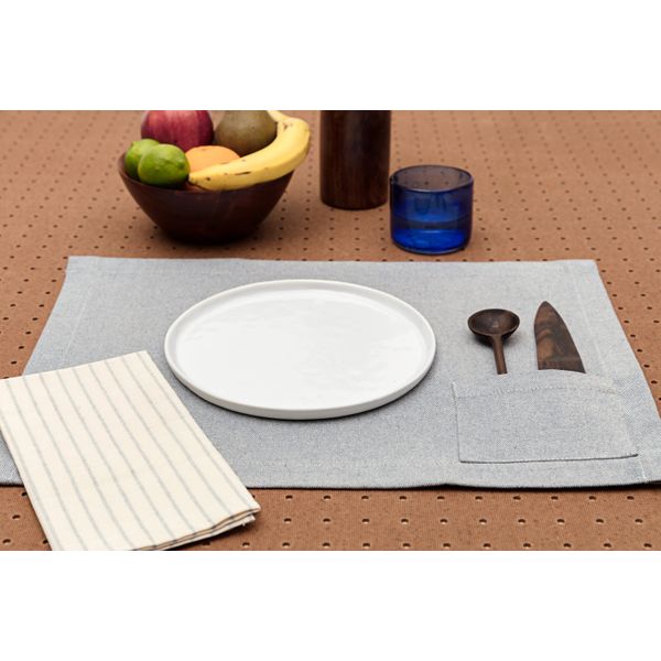 Placemats & Napkins Bundle:  Placemats with Pockets + Cloth Napkins / Set of 4 - Blue+Natural