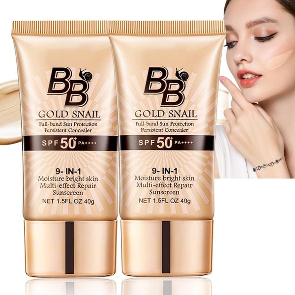 2pcs BB Cream Light,SPF 50+ Gold Snail Sunscreen,BB Cream Medium,Tinted Moisturiser Face Women,BB Cream Tinted Moisturizer with SPF,Hydrating BB Cream Foundation,Color Correcting Cream(Natural)