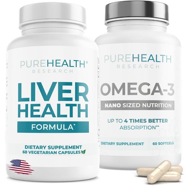 Omega3 DHA Supplements and Liver Support Pills Bundle, Purehealth Research