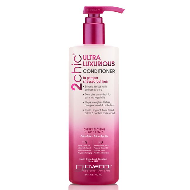 GIOVANNI 2chic Ultra-Luxurious Conditioner 24 oz. - Cherry Blossom & Rose Petals, Enriched with Aloe Vera & Pro-Vitamin B5, Calms & Smooths Curly & Wavy Hair, Moisturizing Formula