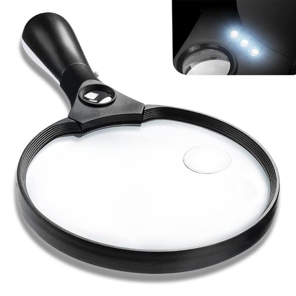 Magnifying Glass with Light, 5.5 Inch Large Magnifier 5X 15X 40X Zoom Magnifying Glass Lens with 3 Bright LED Illuminated Lighted Handheld Magnifier for Seniors Reading, Stamps, Map