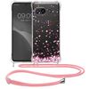 kwmobile Crossbody Case Compatible with Google Pixel 9a Case Strap - Cherry Blossoms Pink/Dark Brown/Transparent