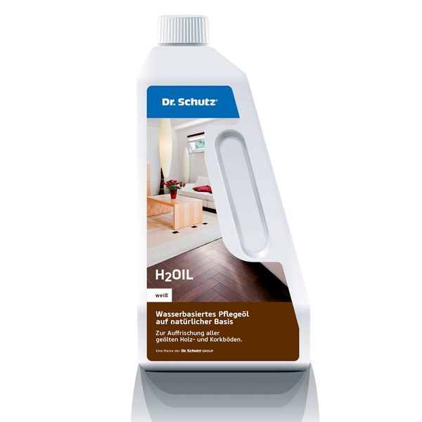 Dr. Schutz H2Oil weiß Parkett Öl wasserbasiert 750 ml | seidenmatte Optik | Auffrischung aller weiß geölten Holzböden und Parkett, Korkboden | optimaler Schutz | Parkettpflege Parkett Öl