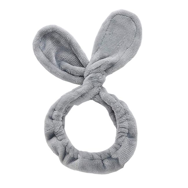 1PCS Sweet Lovely Twist Plush Bunny Rabbit Ear Headband Twist Hairband Hair Wrap Stretchable Makeup Headband Hair Accessories for Washing Face Applying Cover Make Up Shower (Grey)