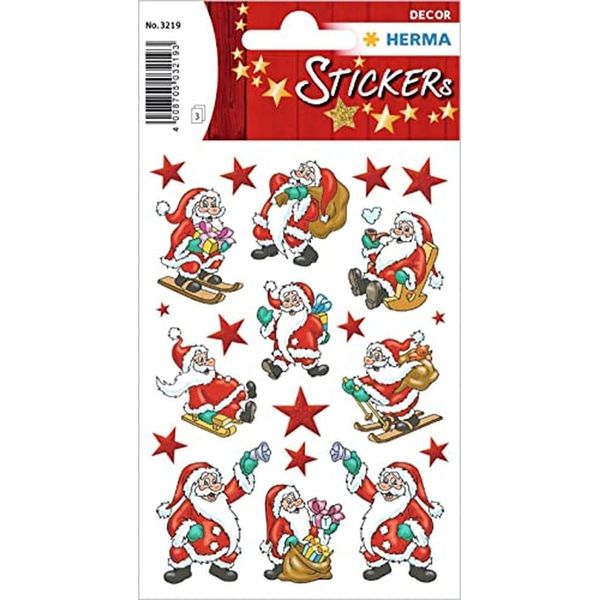 HERMA 3219 Aufkleber Weihnachtsmann klein groß, 63 Stück, Weihnachten Sticker mit Nikolaus Sterne Motiv, Kinder Etiketten für Weihnachtsdeko Geschenke Adventskalender Winter Dekoration DIY Basteln